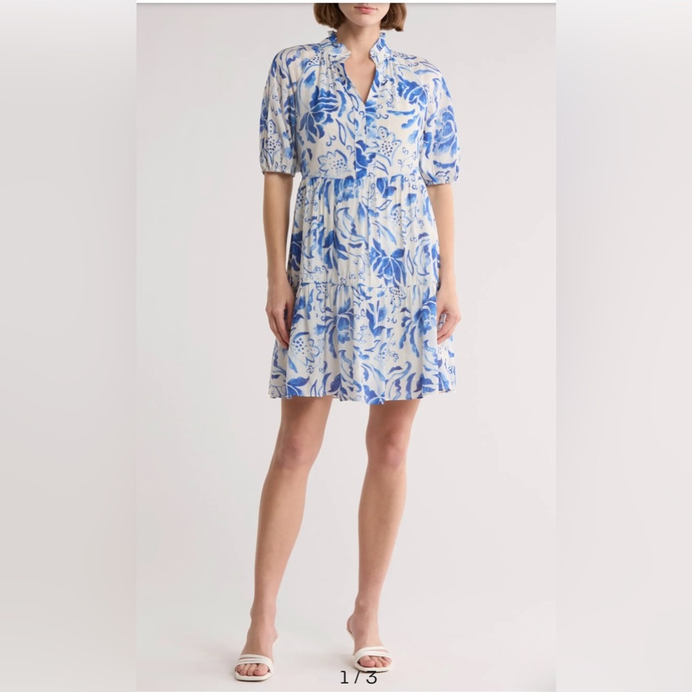 MSK Floral Blue and White Dress